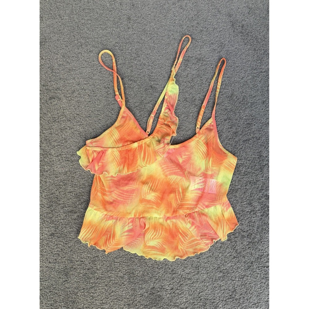 Urban Outfitters Orange Tropical Mesh Ruffle Cami Top Small NWT